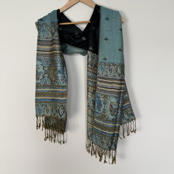 Colorful Pashmina Scarf Cashmere Wool And Silk Fringe Bohemian Hippie Festival - Picture 1 of 4